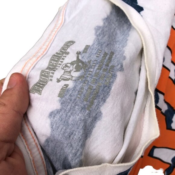 Vintage True Religion Shirt ALL OVER CRUNCH Striped Big Logo XXL White - Picture 7 of 7